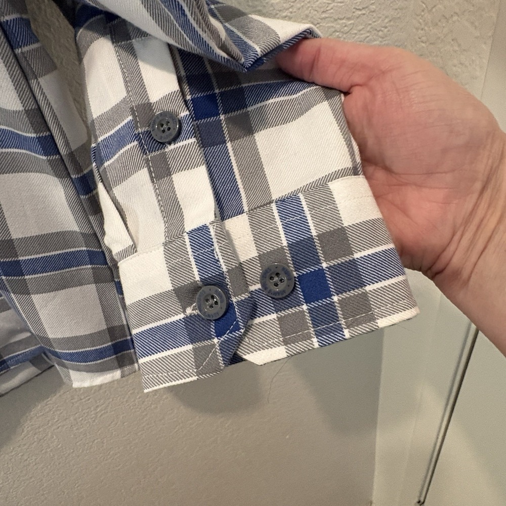 Dixxon Flannel Shirt Mens Large Adams Polishes RINSER White Gray Blue LS - Picture 12 of 16